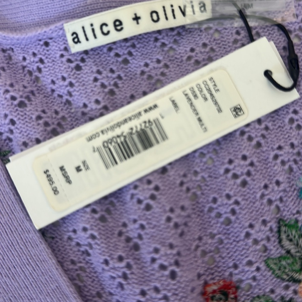 Alice + Olivia Lavender Floral Embroidered Cropped Cardigan - Picture 3 of 4